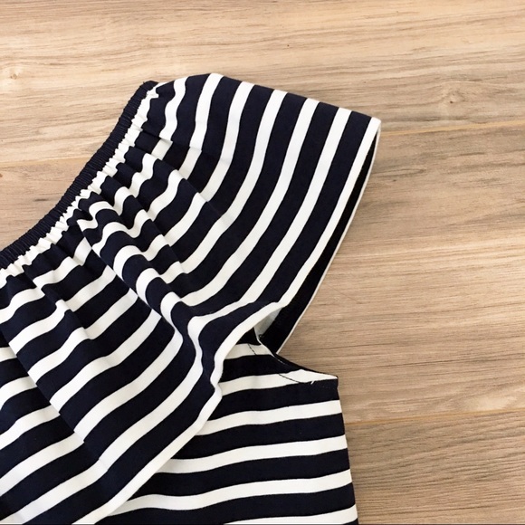 New J Crew One Shoulder Striped Ruffle Top - Picture 2 of 5